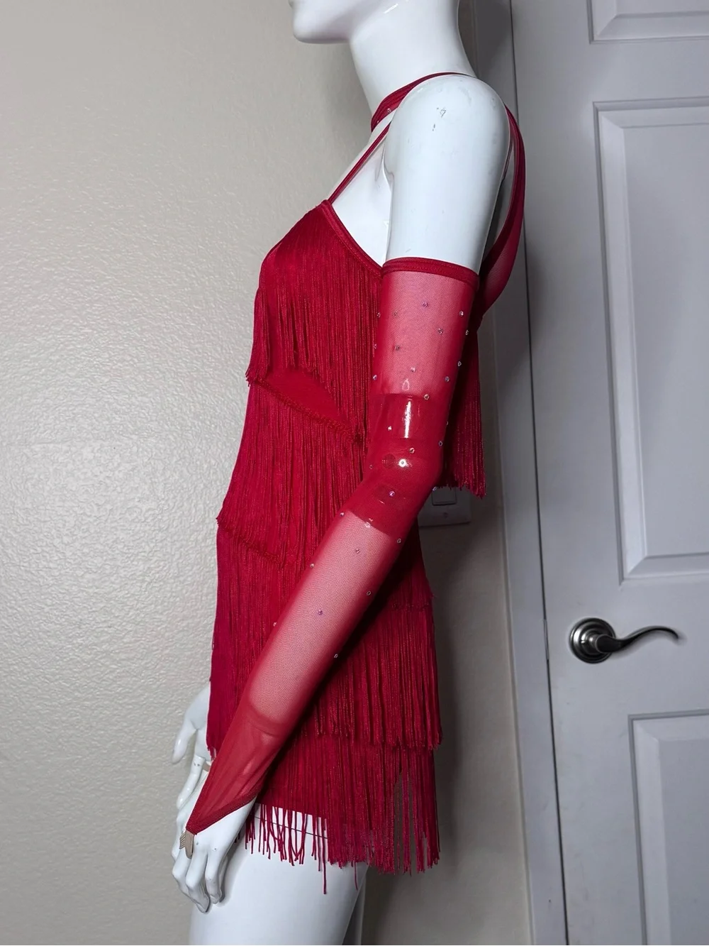 Weissman Red One-Shoulder Fringe Dance Costume